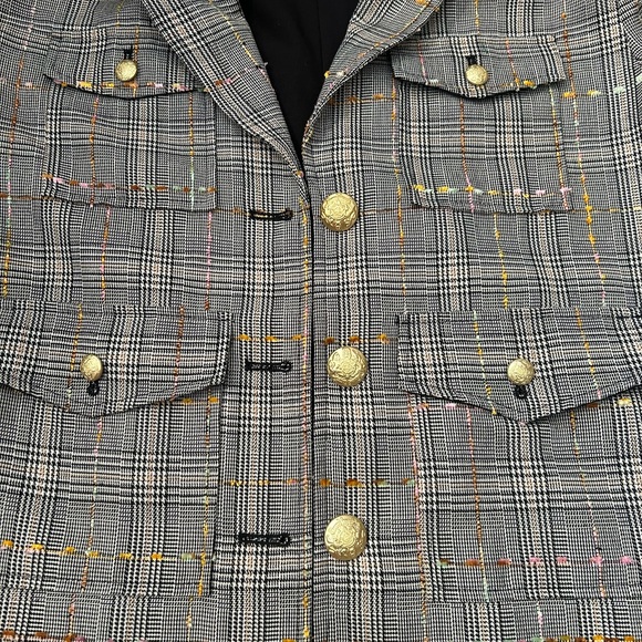 By Anthropologie Glen Plaid Tweed Blazer with Gold Buttons MISSING HOODIE Med - Picture 8 of 11